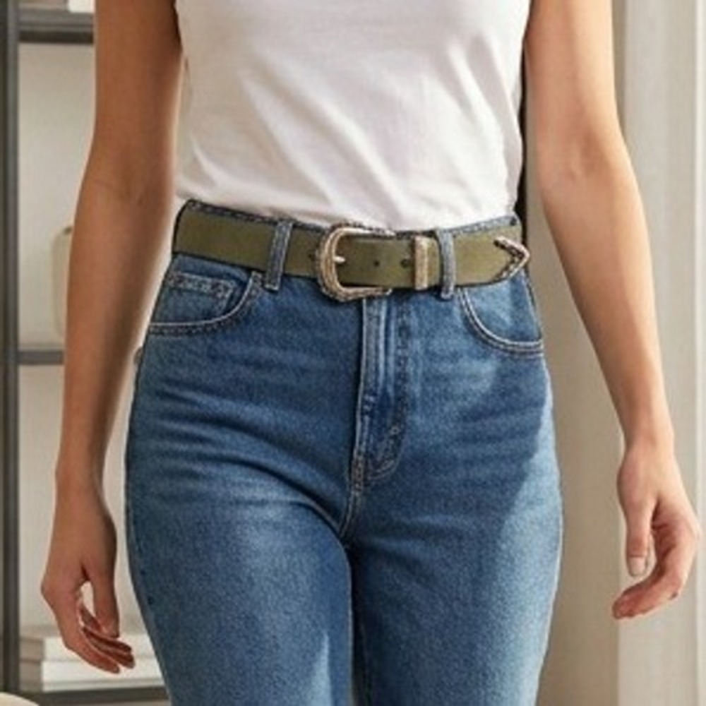 Brighton Sage Green Leather Belt Silver Ornate Buckle Western Coastal Cowgirl
